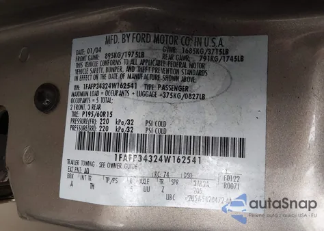 2004 Ford Focus Se из США, поврежденный, VIN 1FAFP34324W162541